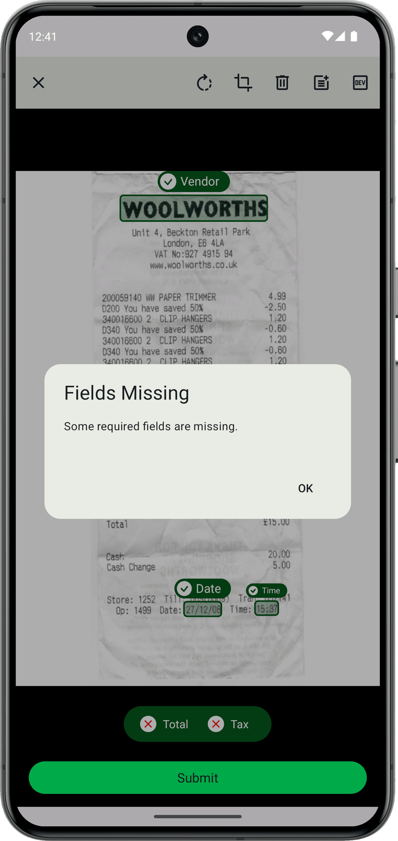 allowSubmittingDocumentWithoutFields