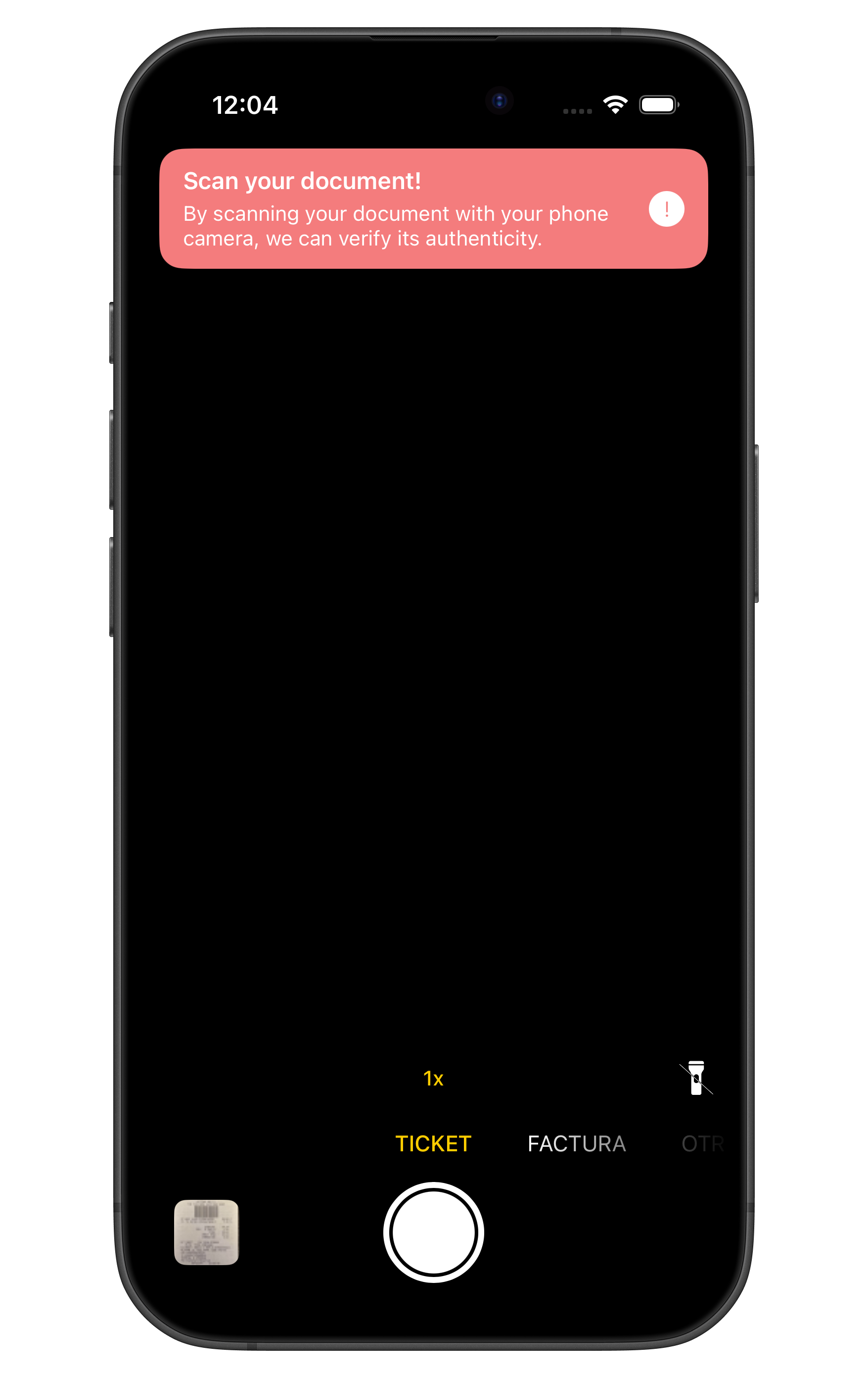 cameraInfoView banner on the camera screen (iOS)